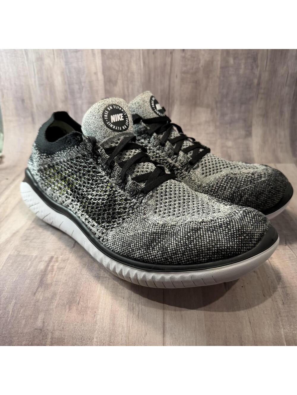 Nike Free Run Flyknit 2018 Oreo Men's 12.5 Black White Running Shoes 942838-101